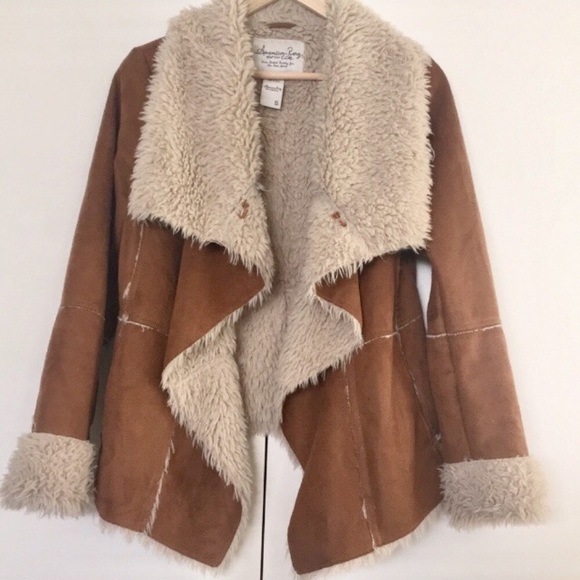 American Rag Macy’s Brown Faux Suede Fur Jacket - Picture 2 of 8